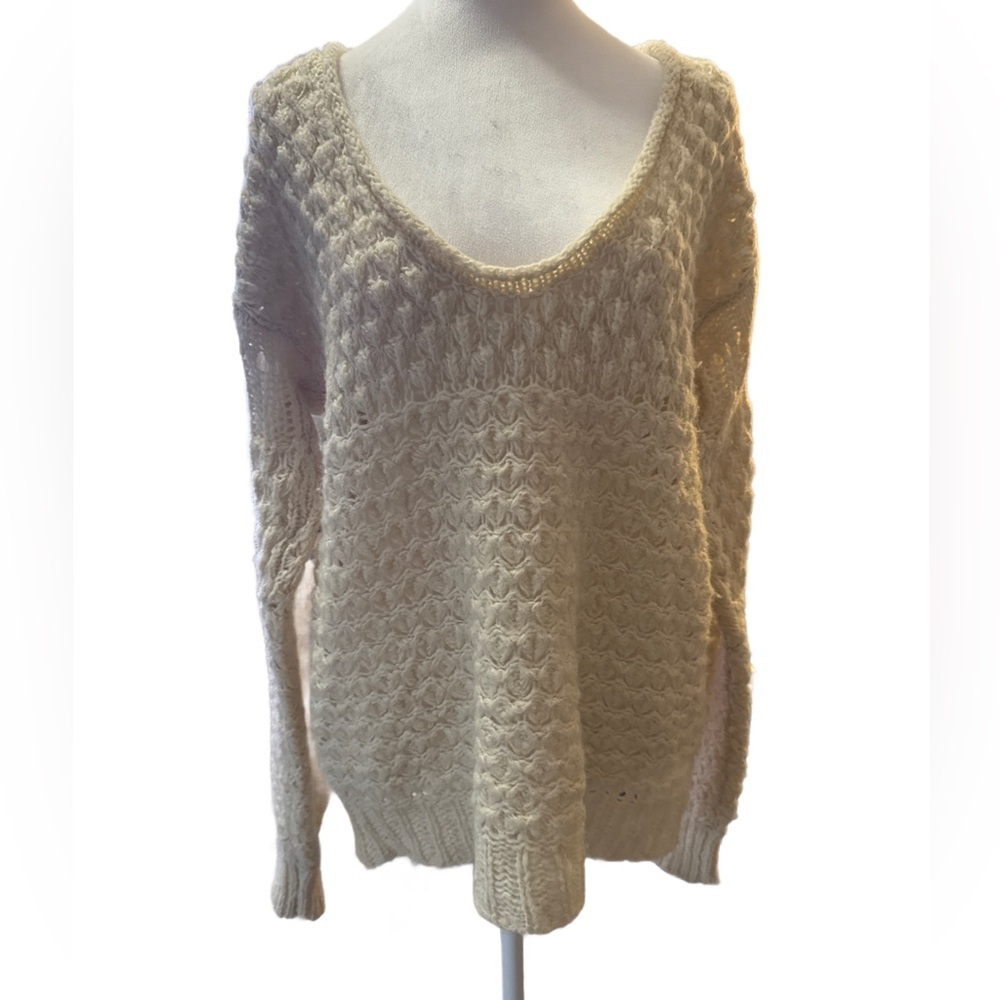 Free People Oversized Knit Crochet Boatneck Sweater XS Cream
